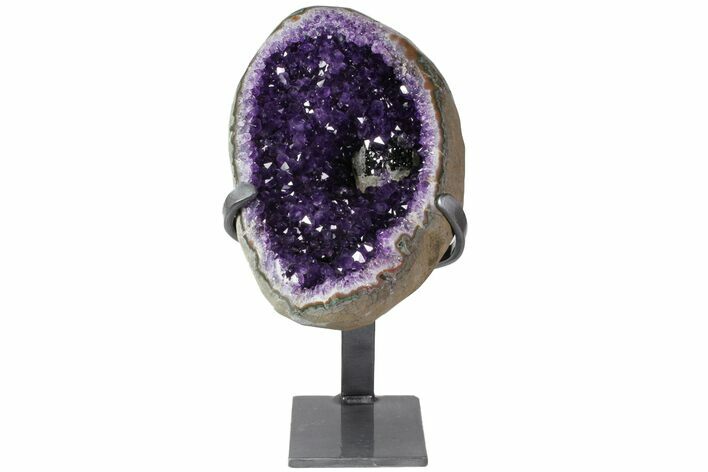 Amethyst Geode with Calcite on Metal Stand - Great Color #116287